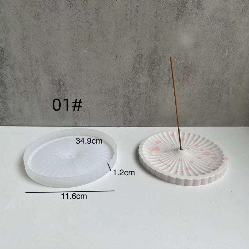Round Concrete Incenses Burner Mold Incense Stick Holder Cement Plaster Gypsum Mold Incense Tray Silicone Resin Mold DIY Home Decor