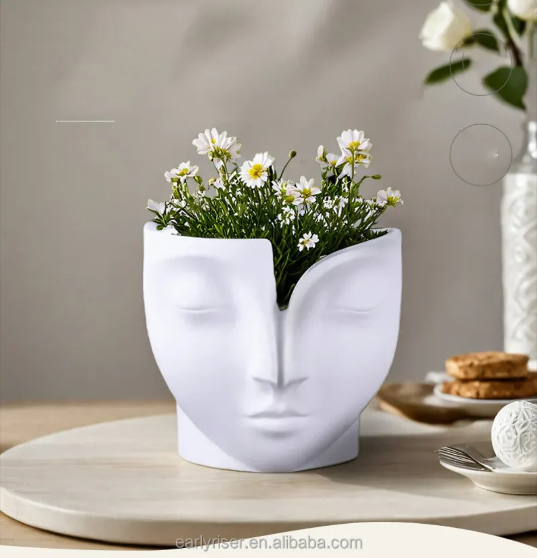 Abstract Face Silicone Mold | 8cm Split Head Planter Candle Wax Gypsum Mold