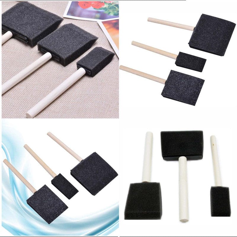 Foam Sponge Brush Set with wooden handles in multiple sizes for painting and crafts