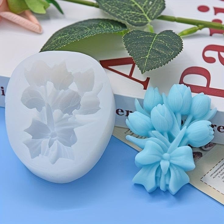 3D Tulip Flower Bouquet Silicone Mold - Floral Mold for Soap, Candle & Resin Art (6cm)