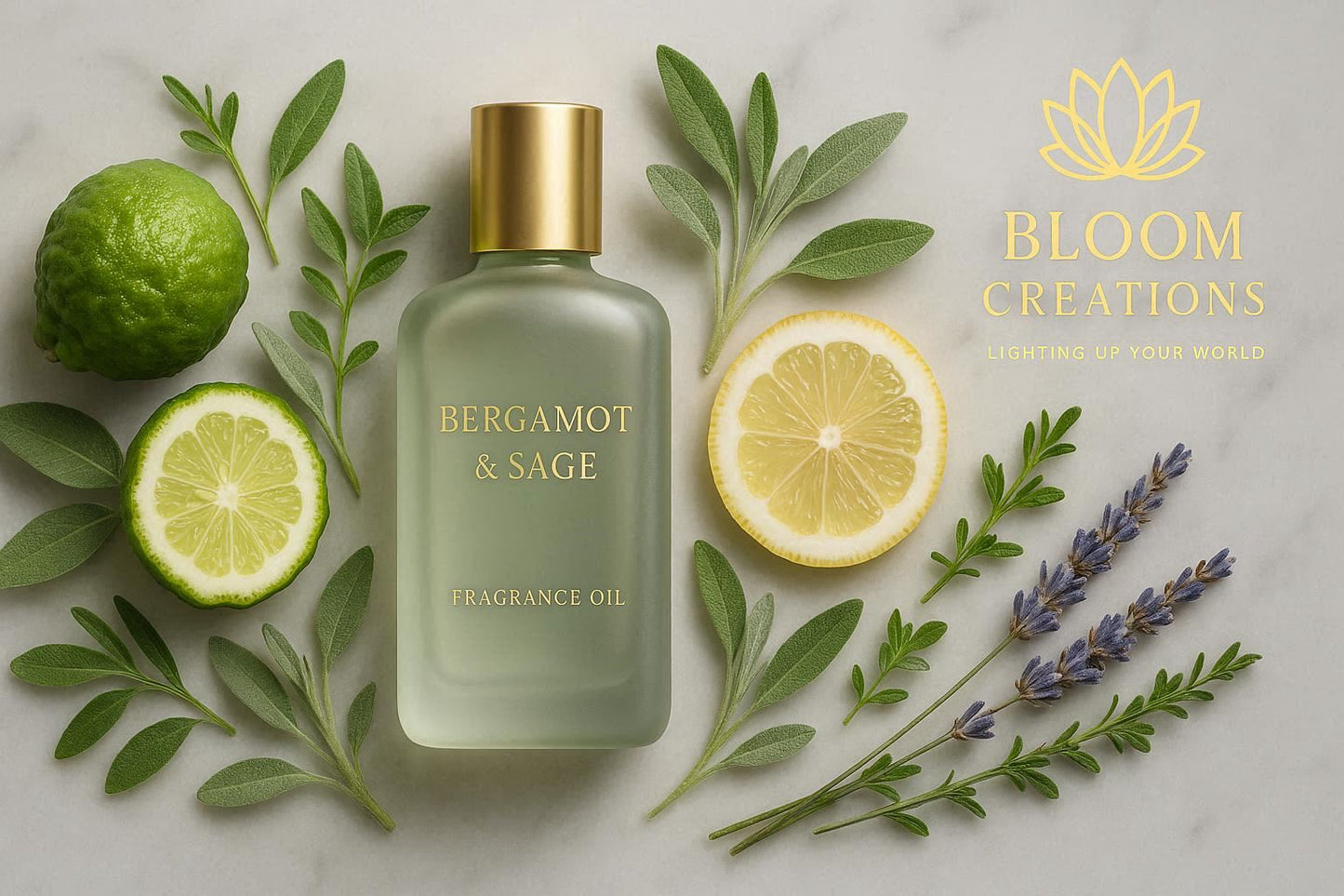 Bergamot and Sage fragrance oil 100ml — fresh herbal citrus scent for candles