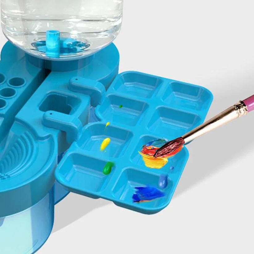 Paint Brush Cleaner Palette Station — detachable palette tray with colour mixing wells