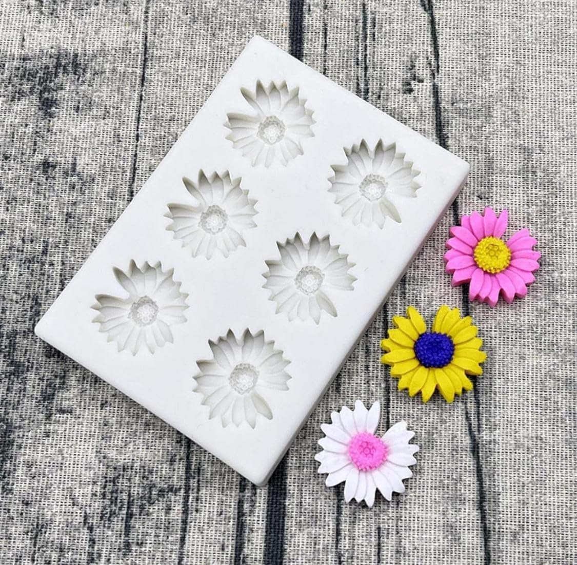 Bloom Creations Daisy Flower Silicone Mold for Cake Decorating, 6-Cavity Fondant Mould for Chocolate, Resin Art, Clay Crafts, Soap Making, DIY Baking Tools, Non-Stick Gerbera Flower Tray
