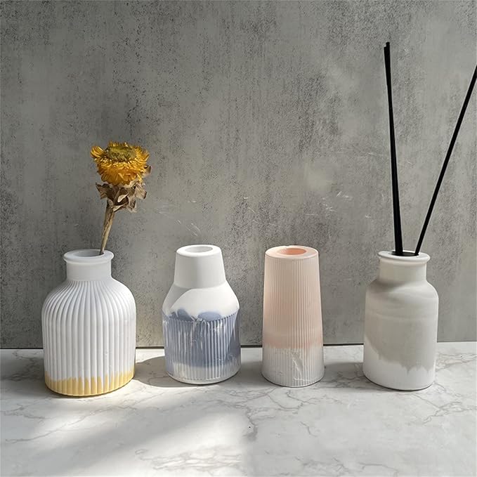 3D Striped Plaster Vase Silicone Molds DIY Vase Concrete Clay Cement Epoxy Resin Mold Gardening Decoration
