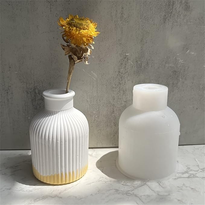 3D Striped Plaster Vase Silicone Molds DIY Vase Concrete Clay Cement Epoxy Resin Mold Gardening Decoration
