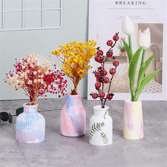 3D Striped Plaster Vase Silicone Molds DIY Vase Concrete Clay Cement Epoxy Resin Mold Gardening Decoration