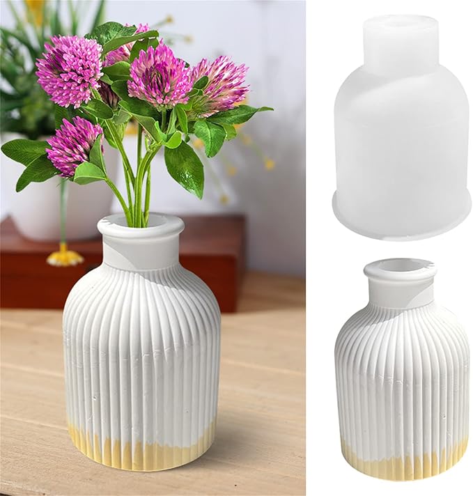 3D Striped Plaster Vase Silicone Molds DIY Vase Concrete Clay Cement Epoxy Resin Mold Gardening Decoration