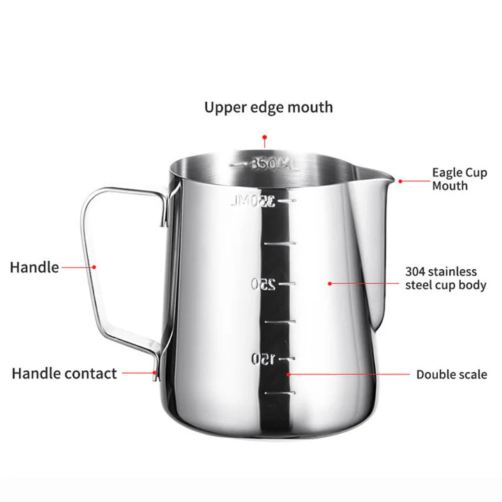 Bloom Creations 350ml stainless steel milk frothing pitcher — latte art barista jug