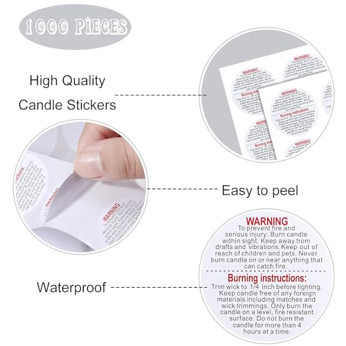 Candle Warning Labels Candle Safety Sticker 1.5 Inch for DIY Candle Jars (500)