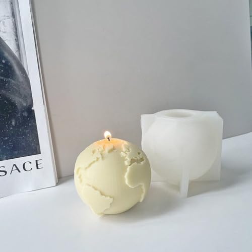 Globe Candle Mold I 3D Earth Round Shape Casting Silicone Cement Mould I Succulent Concrete Molds