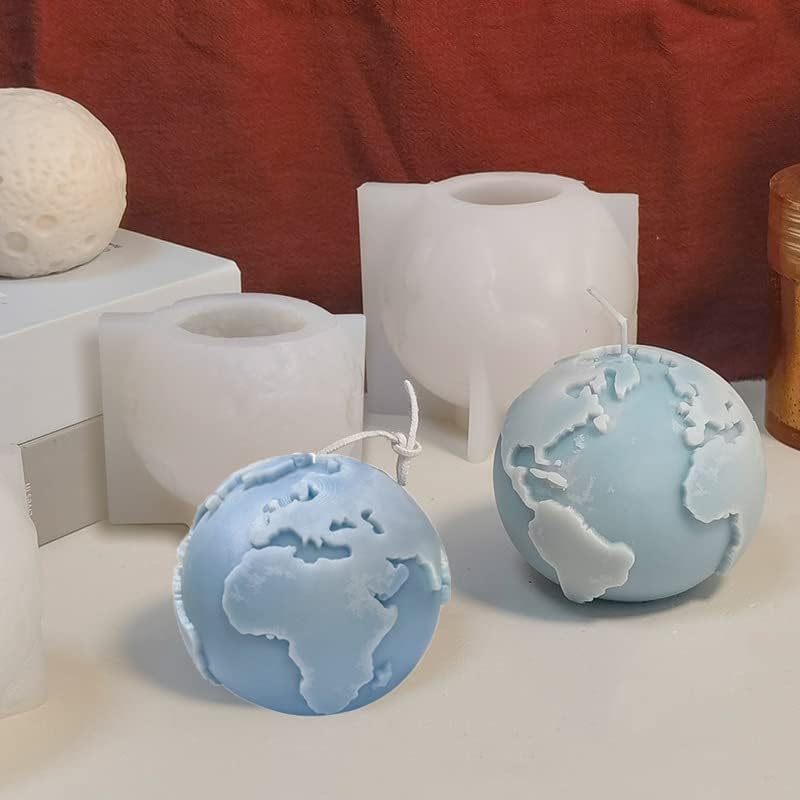 Globe Candle Mold I 3D Earth Round Shape Casting Silicone Cement Mould I Succulent Concrete Molds