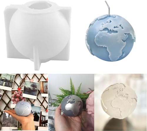 Globe Candle Mold I 3D Earth Round Shape Casting Silicone Cement Mould I Succulent Concrete Molds