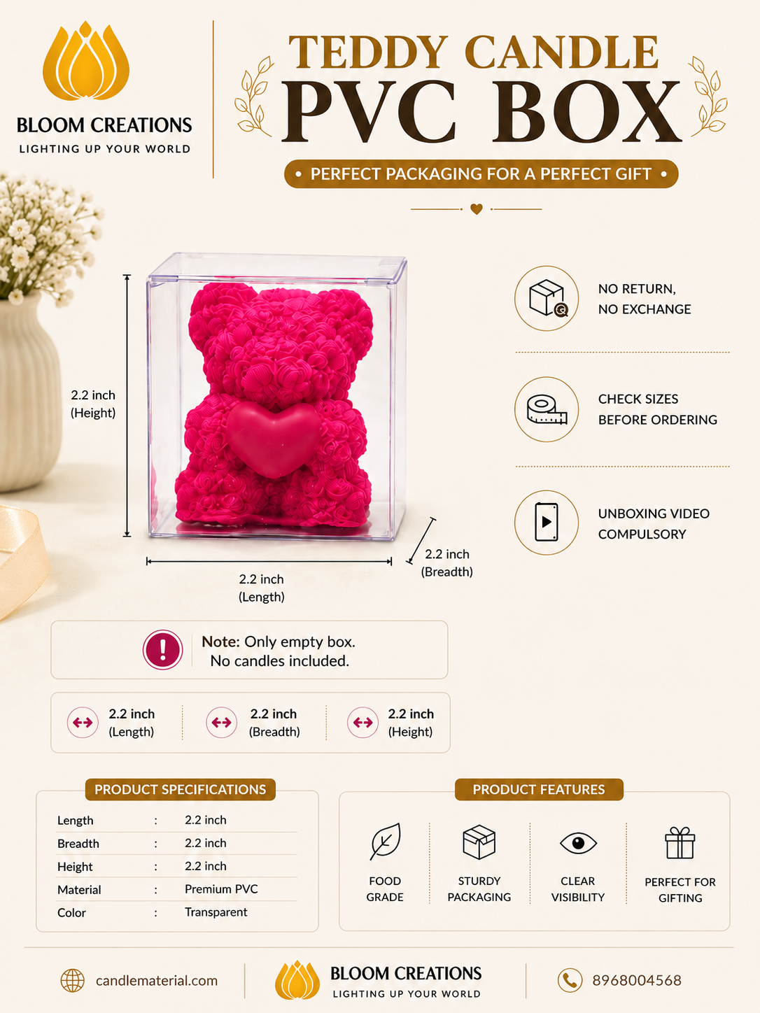 Teddy Candle PVC Box – Crystal Clear Premium Gift Packaging