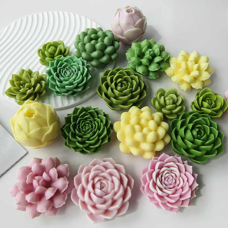 Diy Handmade Succulent Plaster Decoration Silicone Molds 3d Succulent Series Aromatherapy Flower Plant Candle Molds For Gift