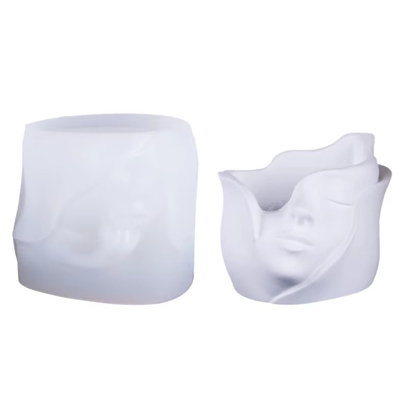 Abstract Face Silicone Mold | 9cm Wavy Profile Candle Wax Planter Brush Holder