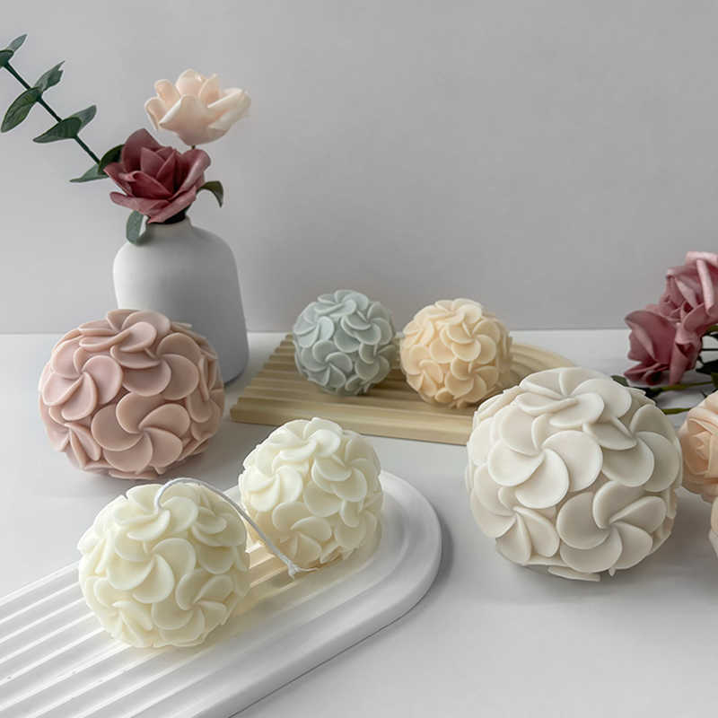 Large flower ball aroma silicone candle mould — hydrangea egg shape for soap and plaster