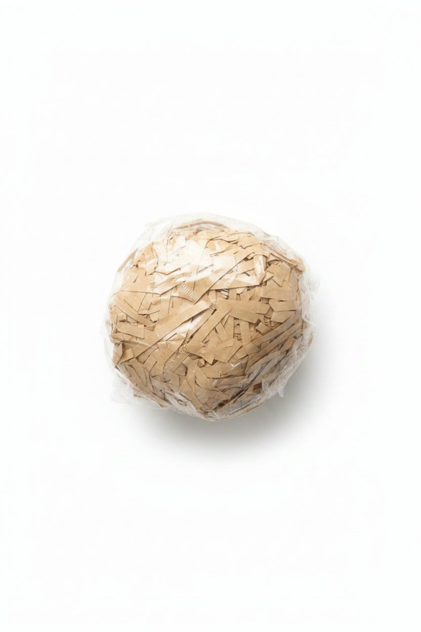 Natural kraft beige shredded paper gift box filler in a clear bag