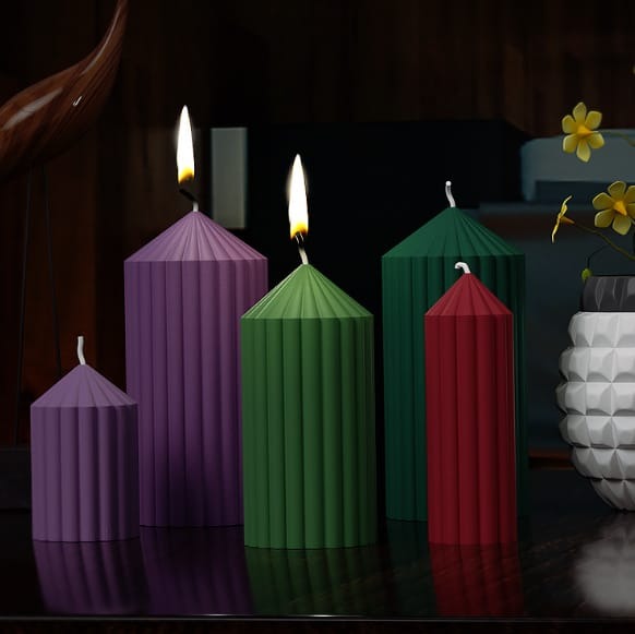Geometric striped column B silicone candle mold — finished pillar candle