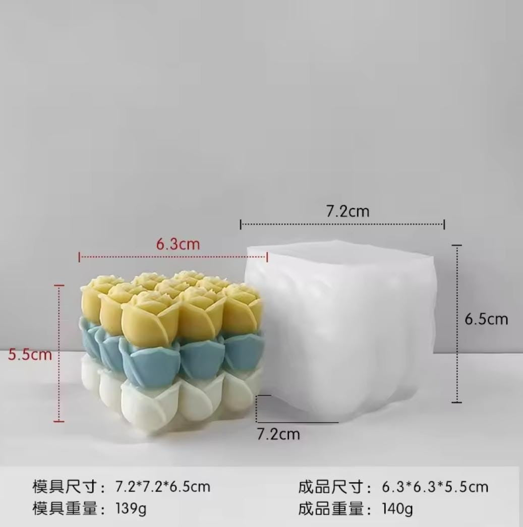 3D rose flower cube silicone candle mold for sculptural floral candles