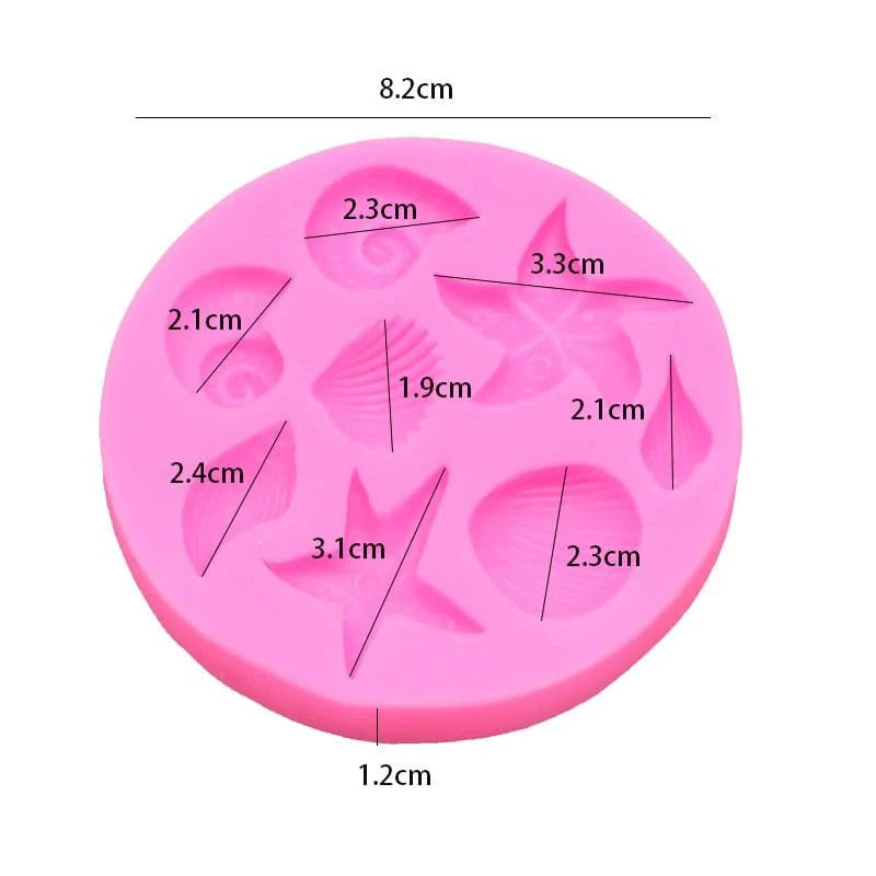 Bloom Creations Seashell Silicone Mold for Cake Decoration, 9-in-1 Ocean Theme Fondant Mould for Chocolate, Baking, Resin Art, Clay Craft, Starfish & Conch Shapes (Pink, 8.2 cm)