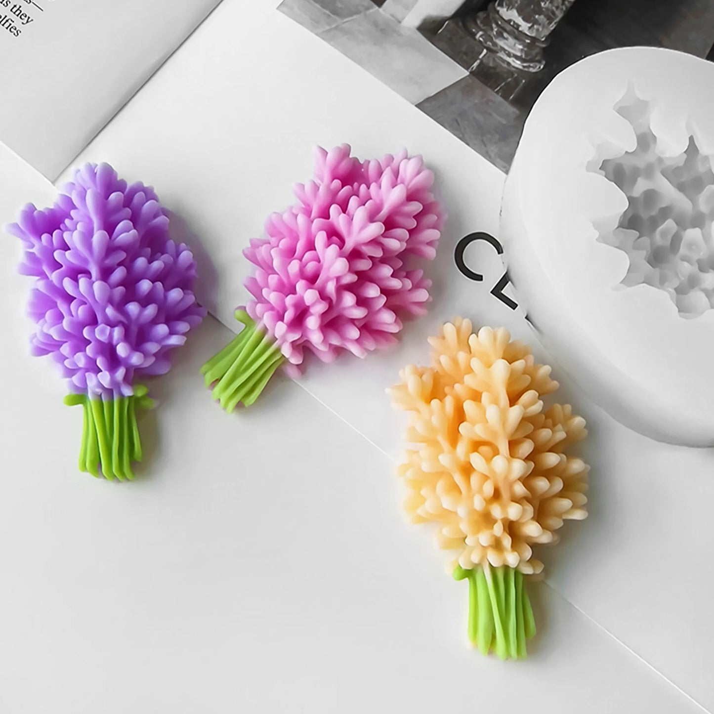 3D Lavender Bouquet Silicone Mould – DIY Candle Wax Embed, Soap, Resin, Fondant Cake Decoration Flower Mould | 6×8cm
