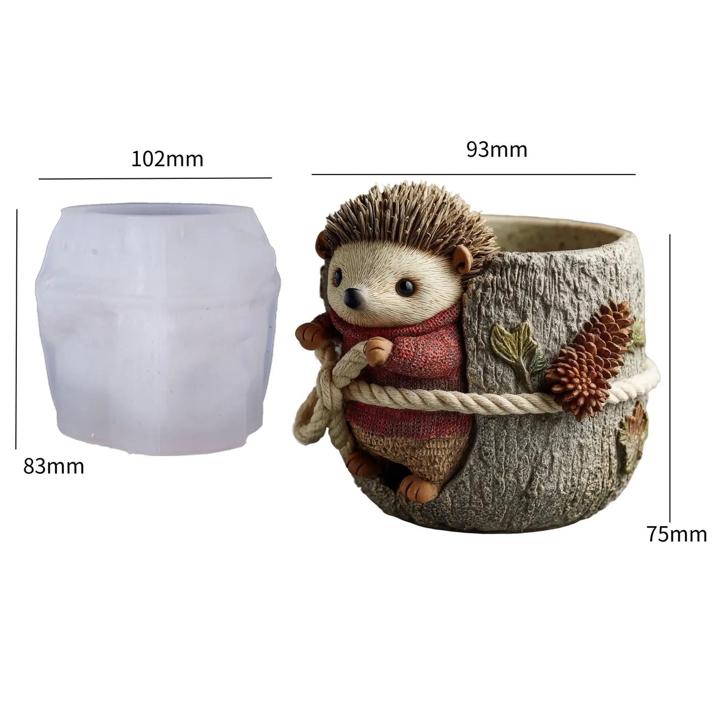Hedgehog Silicone Mold | 10cm Cute Animal Tree Stump Candle Wax Planter Brush Holder