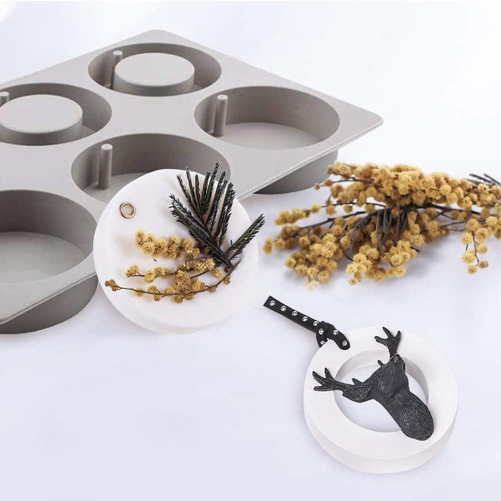 6-Cavity Round Silicone Mould – Solid & Hollow Circle Wax Sachet Mould with Hanging Hole