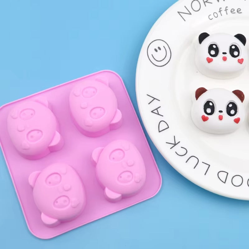 Cute Panda Face Silicone Mould – 4-Cavity Candle, Soap & Resin Mould