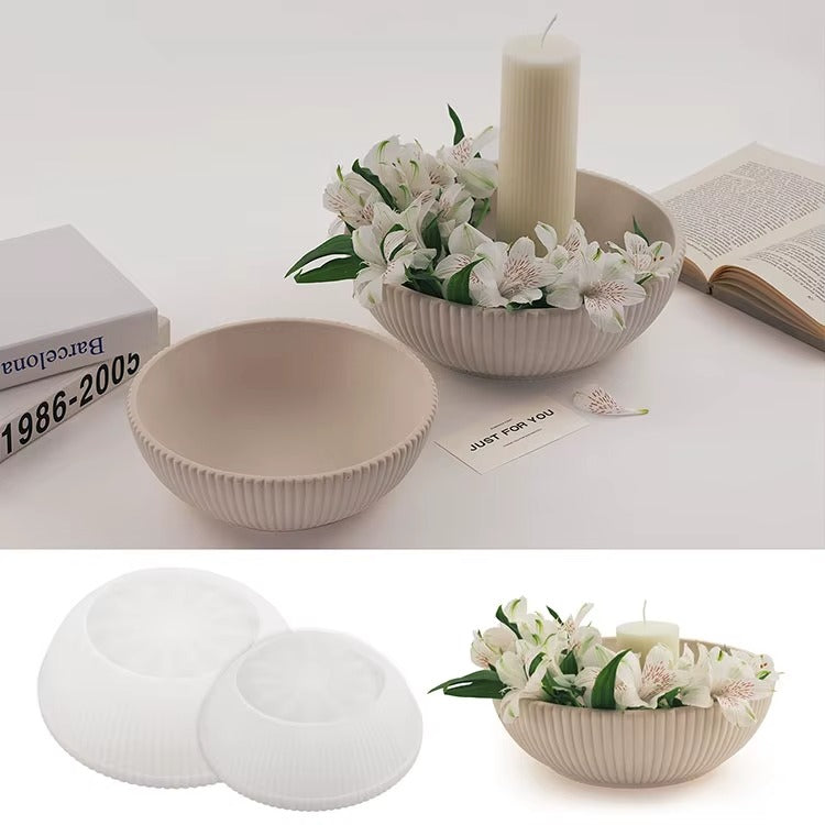 Ribbed Bowl Silicone Mould – Large Candle Holder, Concrete & Resin Bowl Mould