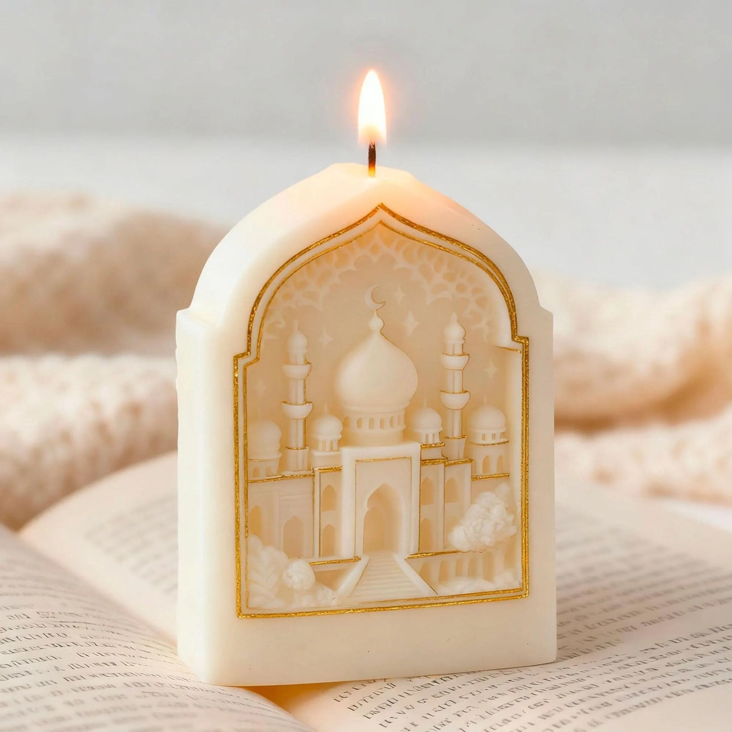 Mosque Arch Silicone Candle Mould — finished candle example | Bloom Creations India
