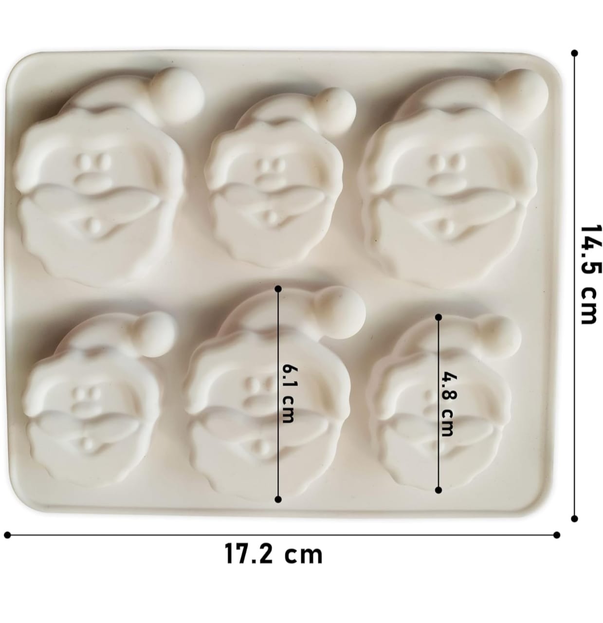 6-cavity Santa face silicone mold — finished candle example
