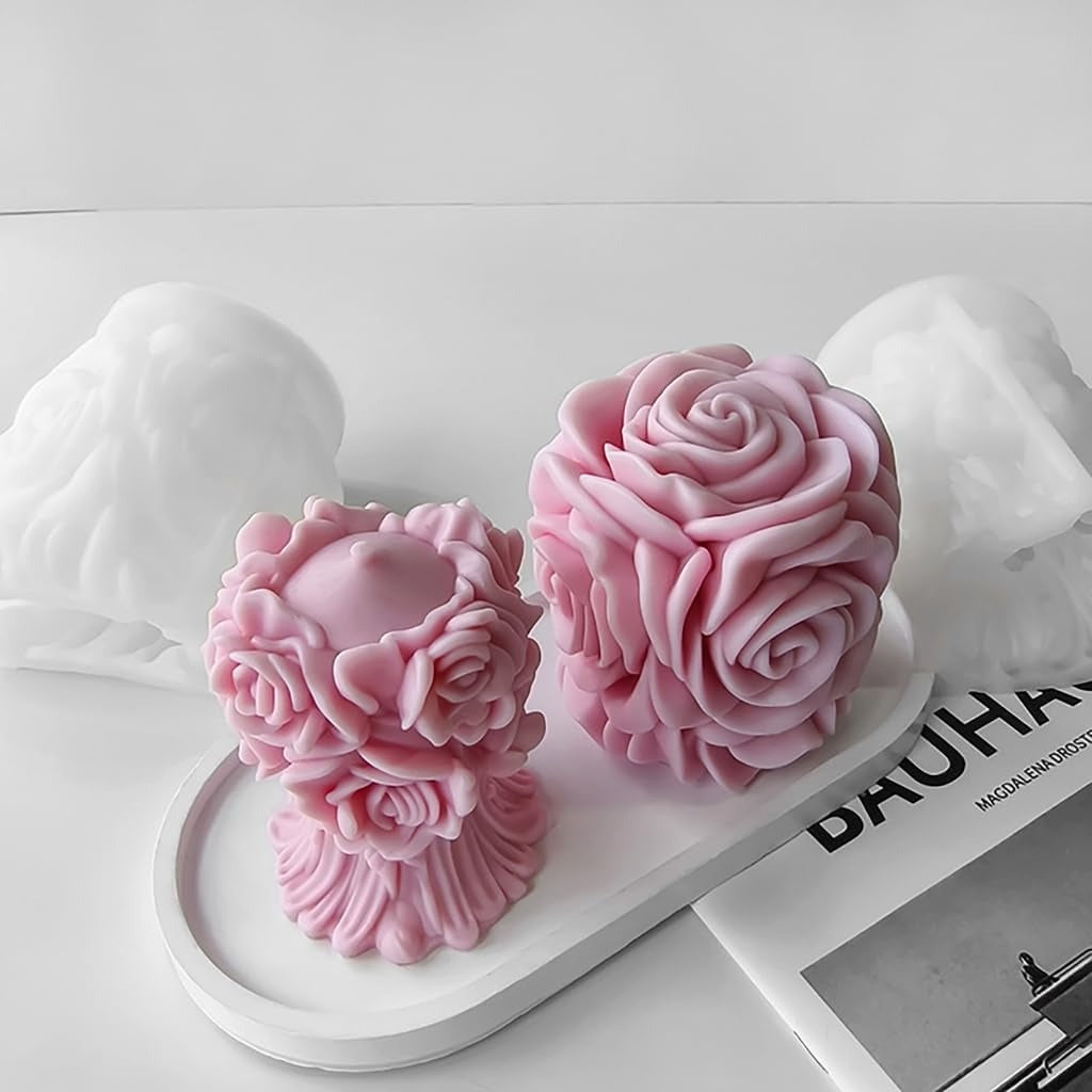 Rose Flower Pillar Silicone Candle Mould – Aromatherapy Festive Ornament Mould