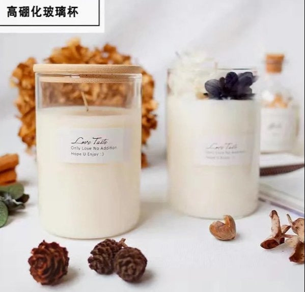 Empty Clear Borosil Glass Jar with Wooden Lid for Candles (220ML- 270ML)