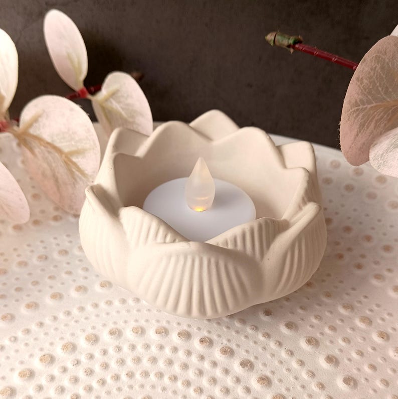 Lotus Shape Tealight Candle Holder Mold I 3D Fondant Flower Candlestick Epoxy Casting Silicone Mould