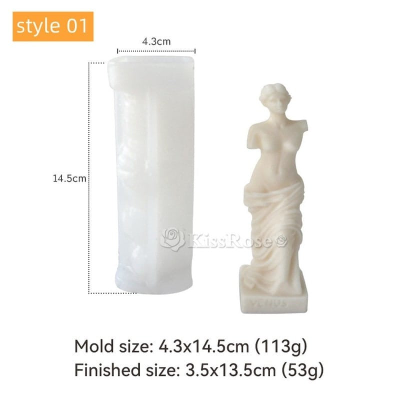 Roman Venus Silicone Candle Mould | Classical Goddess Figurine Mould