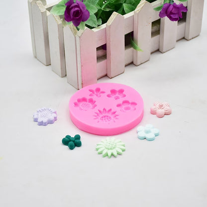 Mixed Flower Silicone Mold – lifestyle shot with colourful flower castings
