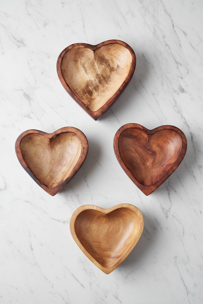 Heart-shaped wooden bowl for candle making, gifting, and home decor