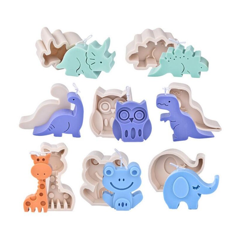 4 Style Silicone Animal Candle Mold Dinosaur Giraffe Aromatherapy Candle Piece Crystal Epoxy Children's Educational Toy Model