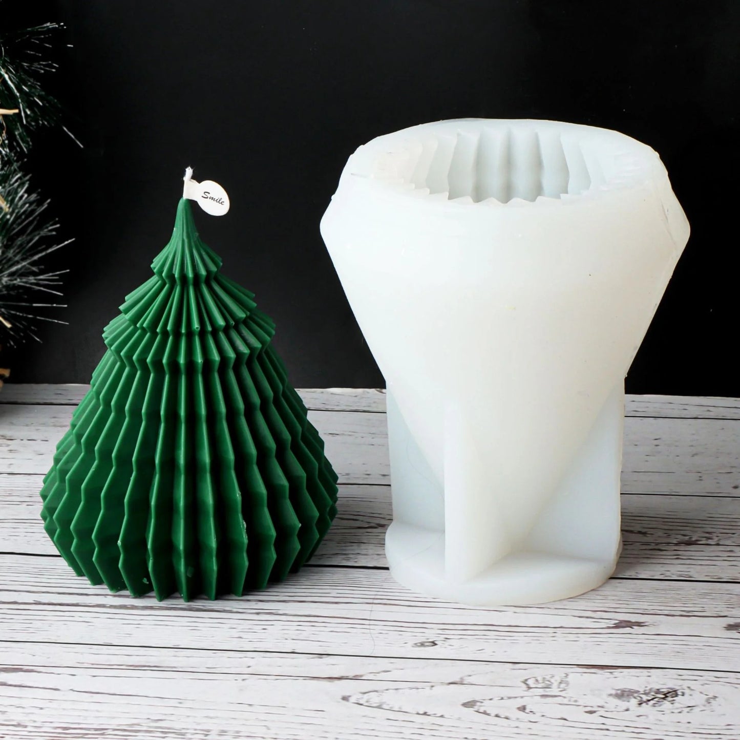 3D Christmas Tree Silicone Candle Mould | Ribbed Festive Tree Mould