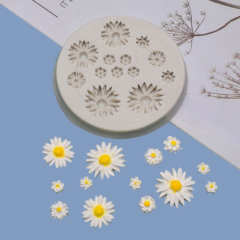 Daisy Flower Cupcake Fondant Mold I 3D Mini Flowers Silicone Chocolate Mold I for DIY Handmade Sugarcraft Cake Decoration Polymer Candy Cookies Muffin Soap Resin Wax Making (13Cavity)