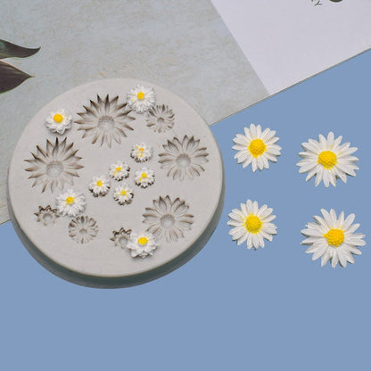 Daisy Flower Cupcake Fondant Mold I 3D Mini Flowers Silicone Chocolate Mold I for DIY Handmade Sugarcraft Cake Decoration Polymer Candy Cookies Muffin Soap Resin Wax Making (13Cavity)