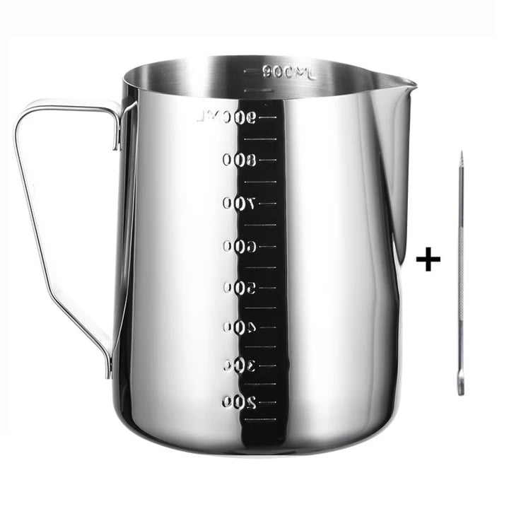 Bloom Creations 900ml stainless steel milk frothing pitcher with latte art pen