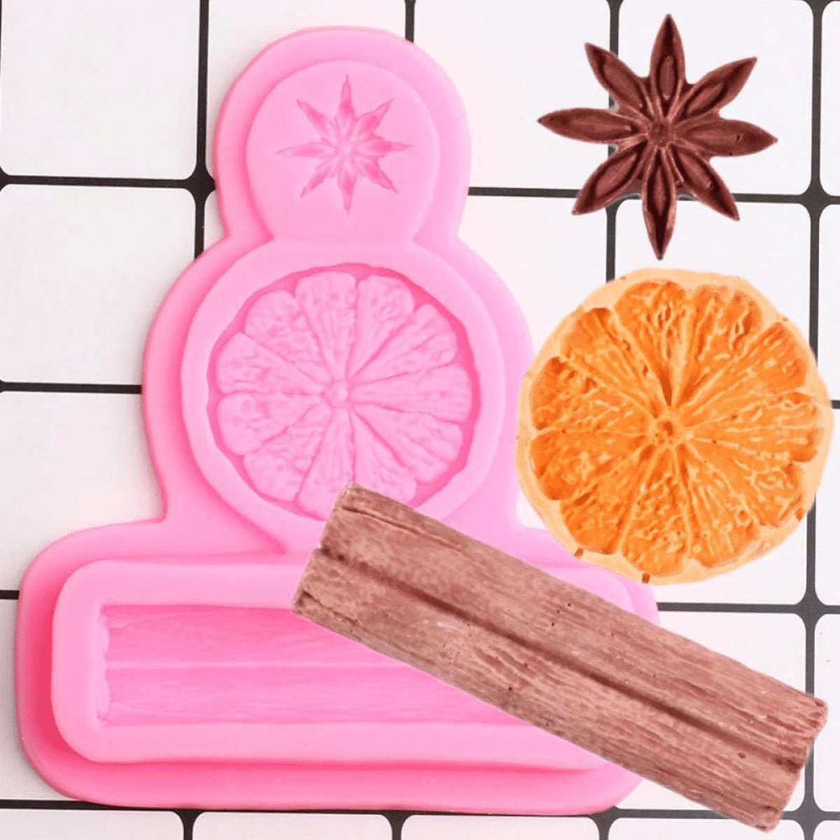 Cinnamon & Lemon Silicone Candle Mould – Fruit & Spice Shape Plaster & Epoxy Mould