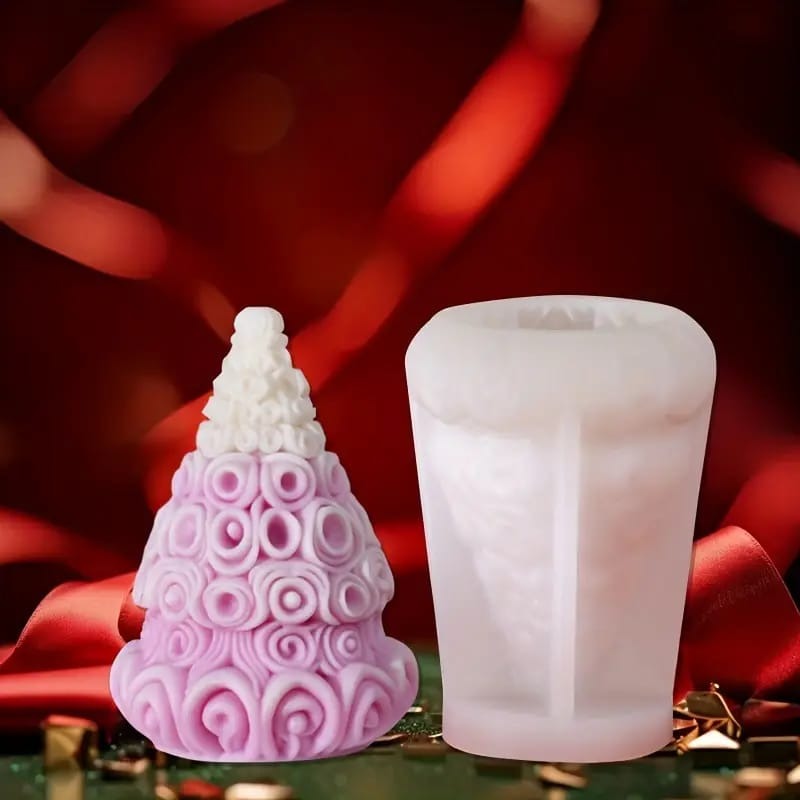 Colored Christmas tree silicone candle mold — finished candle example