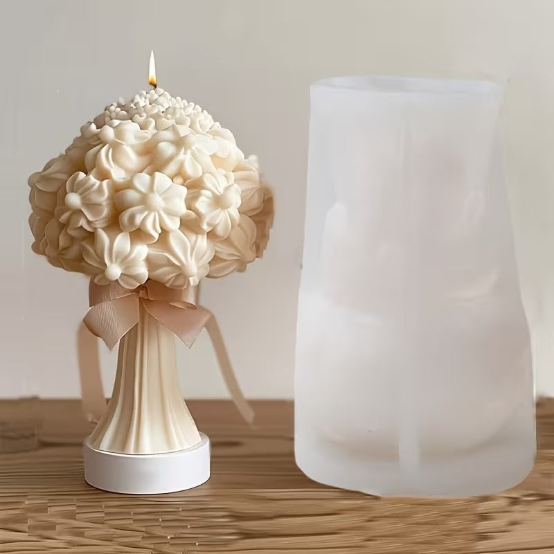 Flower Bomb Pedestal Silicone Candle Mold | 3D Floral Bouquet Wax Soap Mold 10.9cm Tall