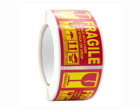 Fragile shipping labels — handle with care warning stickers for safe packaging