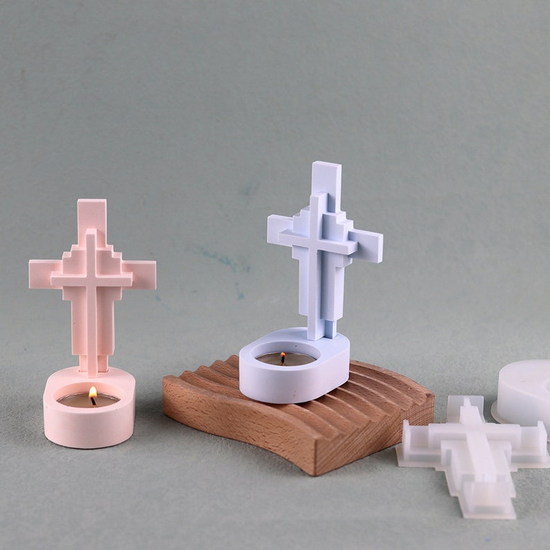 Cross Tombstone Candle holder mold , Candlestick holder silicone molds, resin concrete cement terrazzo plaster candle tealight holder mould