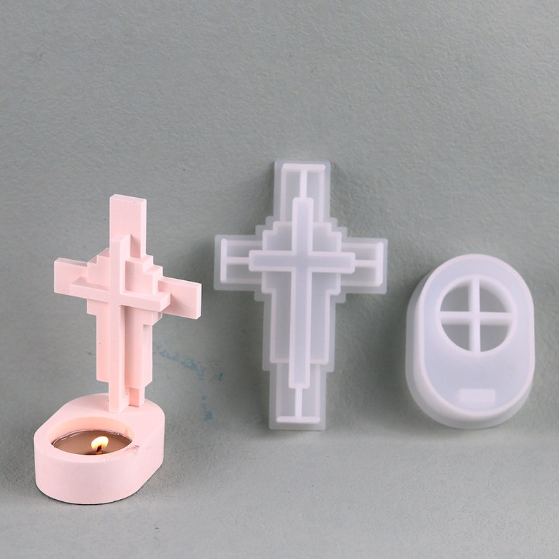 Cross Tombstone Candle holder mold , Candlestick holder silicone molds, resin concrete cement terrazzo plaster candle tealight holder mould