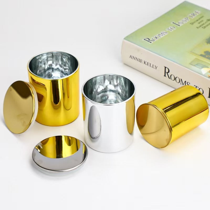 Simple electroplated glass candle cups/gold and silver candle jars/romantic scented candle cups/decorative soy wax containers