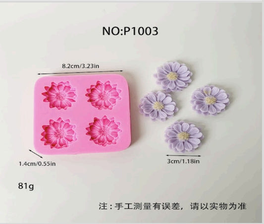 Daisy Chrysanthemum Silicone Mould – 4 Cavity Flower Mould (P1003)